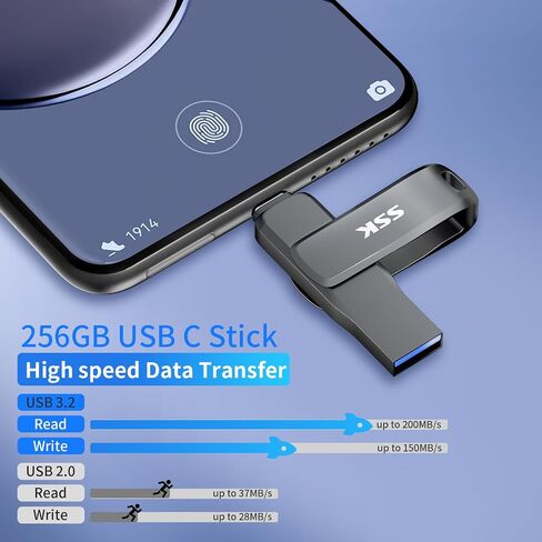 محرك أقراص فلاش SSK USB 3.2 بسعة 64 جيجابايت حتى 240 ميجابايت/ثانية وذاكرة USB A+C مزدوجة in Kuwait