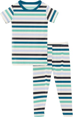 KicKee Print Short Sleeve Pajama Set, Baby to Kid, Super Soft Bamboo Viscose Fitted Pajamas in Saudi Arabia