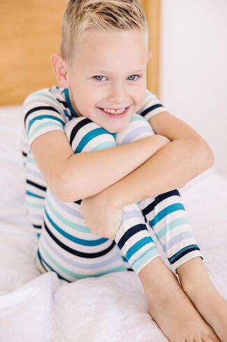 KicKee Print Short Sleeve Pajama Set, Baby to Kid, Super Soft Bamboo Viscose Fitted Pajamas in Saudi Arabia