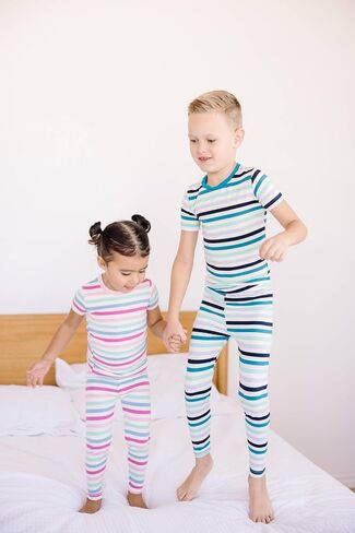 KicKee Print Short Sleeve Pajama Set, Baby to Kid, Super Soft Bamboo Viscose Fitted Pajamas in Saudi Arabia
