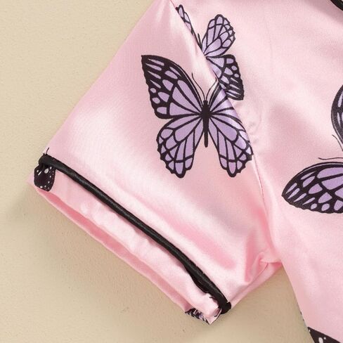MAINESAKA Kids Baby Girl Boy Satin Pajamas Set Short sleeve Button Down Shirt And Shorts Pjs Summer Sleepwear Nightwear in Saudi Arabia