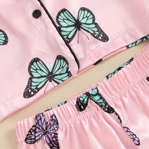 MAINESAKA Kids Baby Girl Boy Satin Pajamas Set Short sleeve Button Down Shirt And Shorts Pjs Summer Sleepwear Nightwear in Saudi Arabia