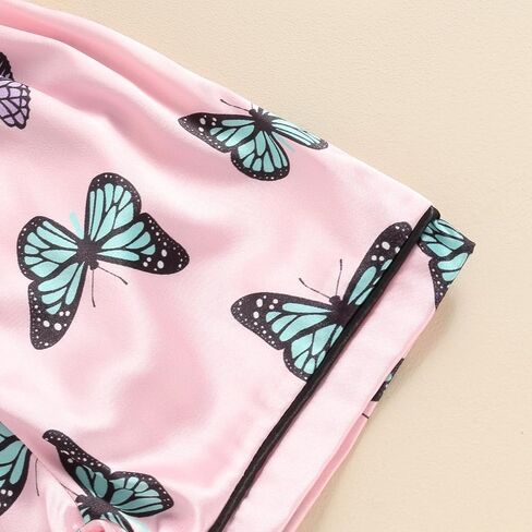 MAINESAKA Kids Baby Girl Boy Satin Pajamas Set Short sleeve Button Down Shirt And Shorts Pjs Summer Sleepwear Nightwear in Saudi Arabia