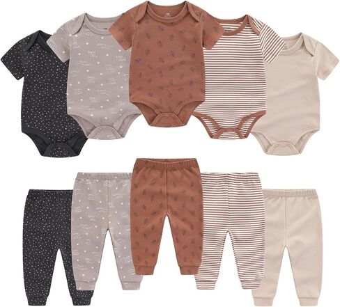 Baby Bodysuit and Pant Set 10-pcs Cotton Soft Newborn Boy Girl Clothes Outfits in Kuwait