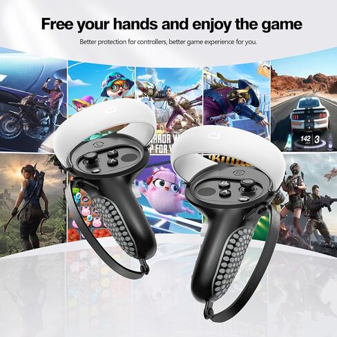 AMZDM Upgraded Controller Grip for Meta Quest 2 Grips Cover for VR Oculus Touch Controllers Covers Protector with Joystick Covers 1Pair Black & Gray in Saudi Arabia