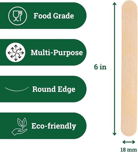 Jumbo 6 Inch Wooden Multi-Purpose Popsicle Sticks,Craft, Ice Cream, Wax, Waxing, Tongue Depressor Wood Sticks [100 Count] in Saudi Arabia