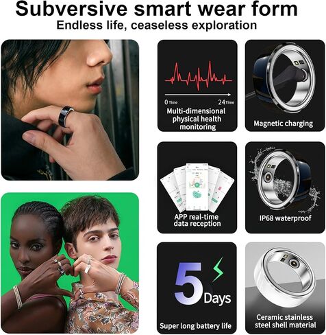 Smart Rings for Men Women Advanced Health Fitness Tracker Monitor Sleep Heart Rate Oximetry Activity Waterproof Compatible with iOS&Android White 10# (No Subscription Required) in Saudi Arabia