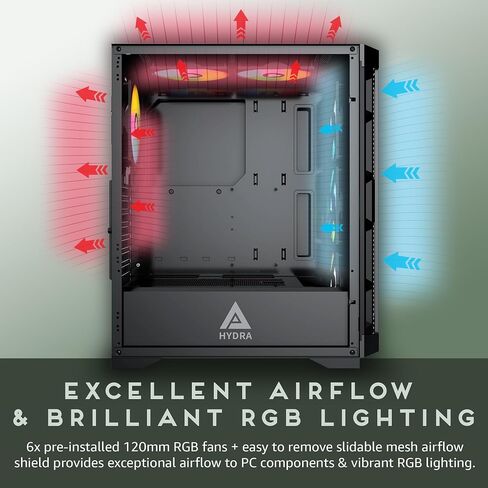 Apevia Hydra-BK Hydra Mid Tower Gaming PC Case w/ 6X 120mm ARGB Fans, 366 RGB Light Modes, High Performance Breathable Airflow Mesh Front Panel, Tempered Glass Side Panel, 1X USB3.0, 2X USB2.0, Black in Kuwait