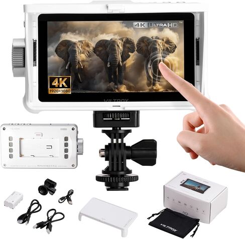 VILTROX DC-V1 5.5 Inch Touchscreen White Camera Field Monitor, 4K HDMI DSLR Camera Monitor with Battery Sunshade Input Output Peaking Focus Assist 3D LUT 160° Wide View Angle DC 12V Type-C 5V in in Saudi Arabia