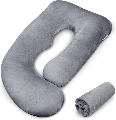 Pregnancy Pillow Cover J-shaped Replacement Pillowcase(Cover Only), Soft Full Body Pillow Case for Maternity Pillows, Provides Sleep and Pregnancy Support, 100% Velvet with Zipper, Universal Fit, Grey in Kuwait