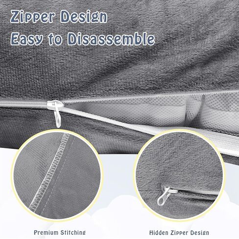 Pregnancy Pillow Cover J-shaped Replacement Pillowcase(Cover Only), Soft Full Body Pillow Case for Maternity Pillows, Provides Sleep and Pregnancy Support, 100% Velvet with Zipper, Universal Fit, Grey in Kuwait