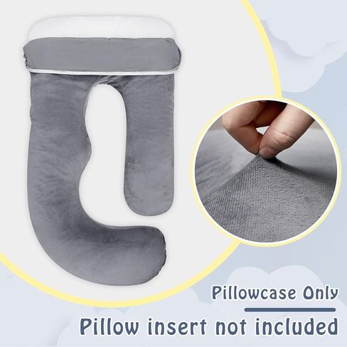 Pregnancy Pillow Cover J-shaped Replacement Pillowcase(Cover Only), Soft Full Body Pillow Case for Maternity Pillows, Provides Sleep and Pregnancy Support, 100% Velvet with Zipper, Universal Fit, Grey in Kuwait
