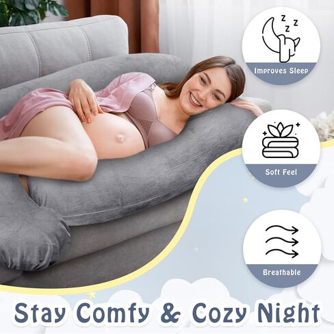 Pregnancy Pillow Cover J-shaped Replacement Pillowcase(Cover Only), Soft Full Body Pillow Case for Maternity Pillows, Provides Sleep and Pregnancy Support, 100% Velvet with Zipper, Universal Fit, Grey in Kuwait