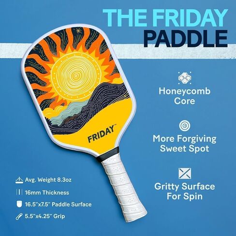Friday Pickleball Paddle, USA Pickleball Approved, Durable Carbon Fiber, Thermoformed Unibody Design, Honeycomb Core, Gritty Surface for Spin in Saudi Arabia