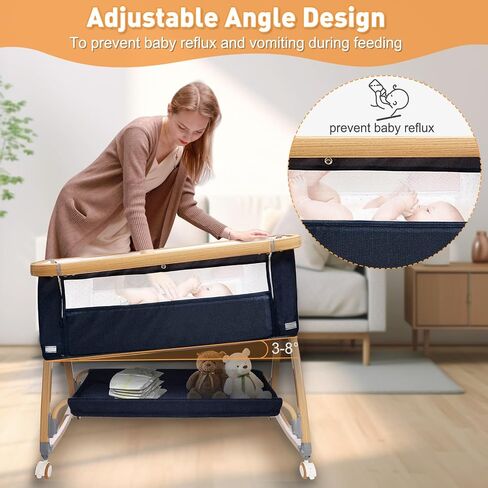 Baby Bassinet Bedside Sleeper,3 in 1 Baby Bassinet,Breathable Mesh Rocking Bassinets with Comfy Mattress and Wheels,6 Height Adjustable Easy Assemble & Folding Portable Baby Cradle in Saudi Arabia