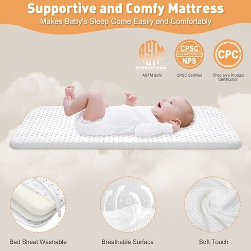 Baby Bassinet Bedside Sleeper,3 in 1 Baby Bassinet,Breathable Mesh Rocking Bassinets with Comfy Mattress and Wheels,6 Height Adjustable Easy Assemble & Folding Portable Baby Cradle in Saudi Arabia
