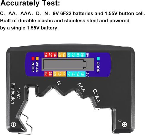 2PACK BT-886 جهاز اختبار البطارية فاحص البطارية للبطارية C D 9V AA AAA 1.5V - أسود in Kuwait
