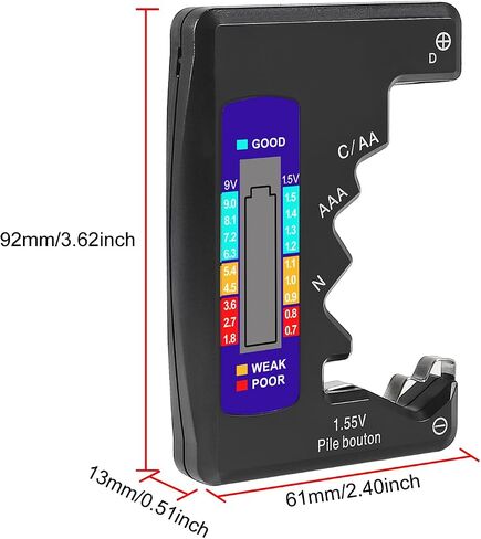 2PACK BT-886 جهاز اختبار البطارية فاحص البطارية للبطارية C D 9V AA AAA 1.5V - أسود in Kuwait