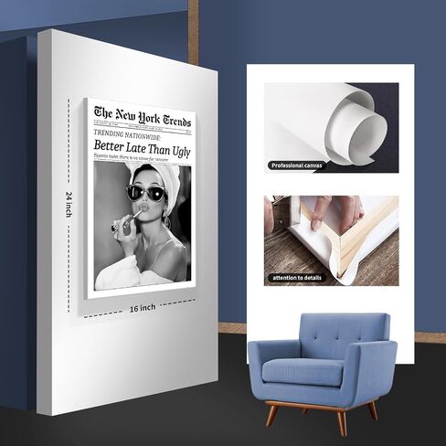 Osdfem Trendy Black and White Canvas Wall Art, Funky Girl Aesthetic Preppy Poster, Better Late Than Ugly Poster, Women Newspaper Art Print, Girls Dorm Apartment Picture 12x16in Unframed in Saudi Arabia