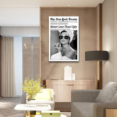 Osdfem Trendy Black and White Canvas Wall Art, Funky Girl Aesthetic Preppy Poster, Better Late Than Ugly Poster, Women Newspaper Art Print, Girls Dorm Apartment Picture 12x16in Unframed in Saudi Arabia