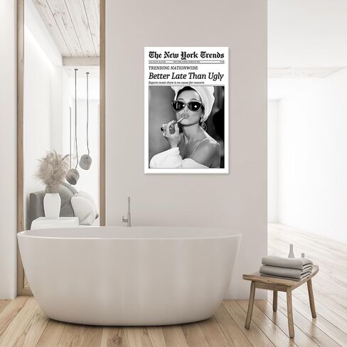 Osdfem Trendy Black and White Canvas Wall Art, Funky Girl Aesthetic Preppy Poster, Better Late Than Ugly Poster, Women Newspaper Art Print, Girls Dorm Apartment Picture 12x16in Unframed in Saudi Arabia
