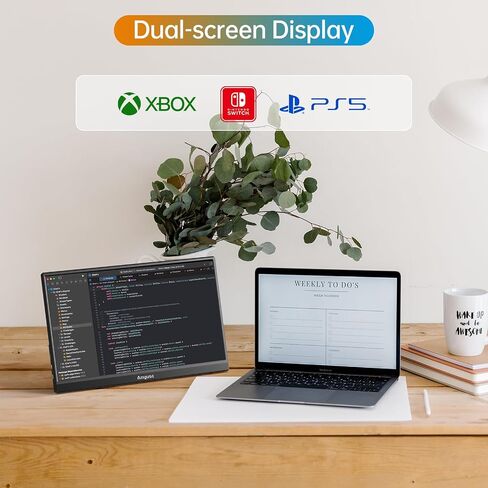 شاشة محمولة 15.6 بوصة 1080 بكسل USB-C HDMI شاشة سفر رفيعة للغاية مع مسند، لأجهزة الكمبيوتر المحمول والكمبيوتر الشخصي وهواتف Mac وPS وXbox وSwich IPS رفيعة للغاية بدون إطار شاشة ألعاب in Kuwait