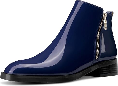 Saekcted إمرأة كتلة مكتنزة كعب منخفض ساحة تو حذاء من الجلد قصير بوتي الانزلاق على سستة مكتب الأساسية الكلاسيكية براءات الاختراع والجلود الأحذية المسطحة in Kuwait