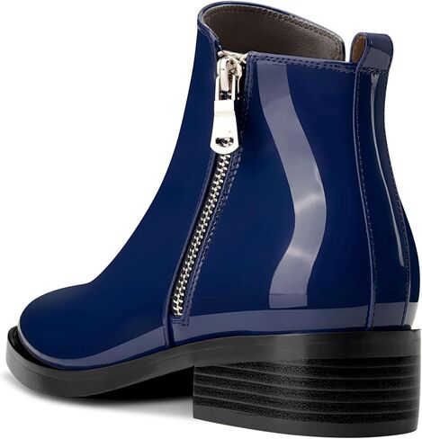 Saekcted إمرأة كتلة مكتنزة كعب منخفض ساحة تو حذاء من الجلد قصير بوتي الانزلاق على سستة مكتب الأساسية الكلاسيكية براءات الاختراع والجلود الأحذية المسطحة in Kuwait