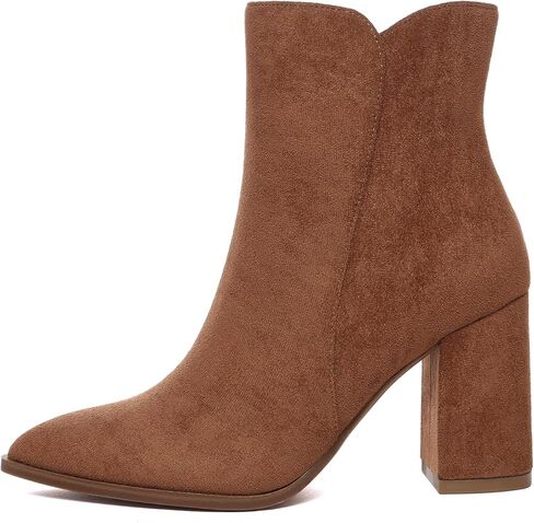 Athlefit Women's Heeled Ankle Boots Fashion Pointed Toe Chunky Block Heel Side Zipper Short Booties in Kuwait