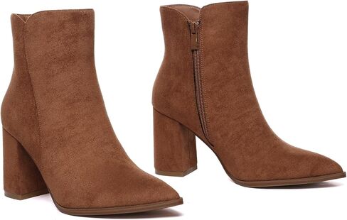 Athlefit Women's Heeled Ankle Boots Fashion Pointed Toe Chunky Block Heel Side Zipper Short Booties in Kuwait