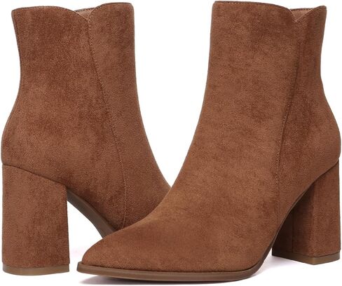 Athlefit Women's Heeled Ankle Boots Fashion Pointed Toe Chunky Block Heel Side Zipper Short Booties in Kuwait