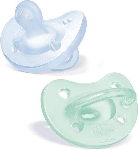 Chicco PhysioForma 100% Soft Silicone One Piece Pacifier for Babies 0-6 Months | BPA & Latex Free | Reusable Case | Blue/Green, 2pk in Saudi Arabia
