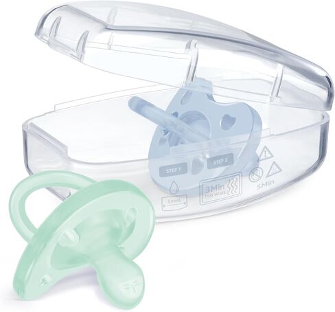 Chicco PhysioForma 100% Soft Silicone One Piece Pacifier for Babies 0-6 Months | BPA & Latex Free | Reusable Case | Blue/Green, 2pk in Saudi Arabia