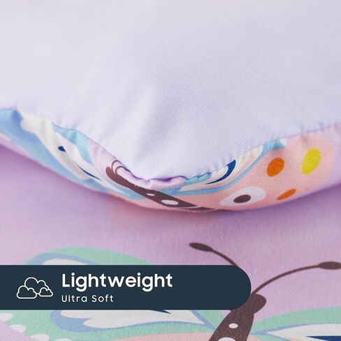 ويك إن كلاود - طقم سرير أطفال على شكل فراشة للفتيات، فراشة ملونة لطيفة مع زهور الأزهار، طقم سرير أطفال ناعم مكون من 4 قطع بما في ذلك لحاف وملاءات وغطاء وسادة، وردي in Kuwait