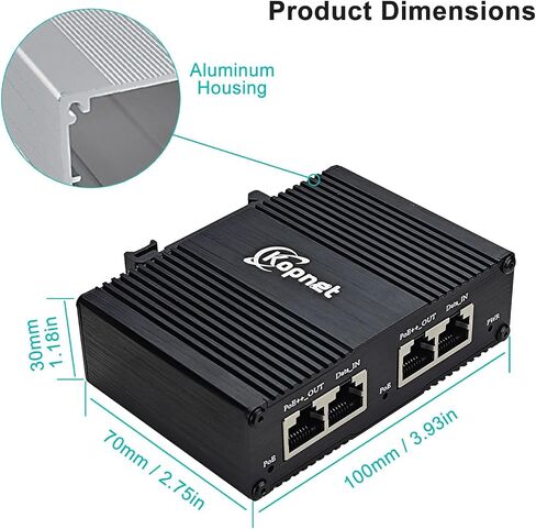 Industrial 2ch PoE Injector Gigabit 90W PoE++ Injector IEEE 802.3bt POE Plus Adapter Hardened 2 Ports 48V POE Midspan Power Over Ethernet with 12-56V DC 24~48V AC Input DIN Rail Mount in Kuwait