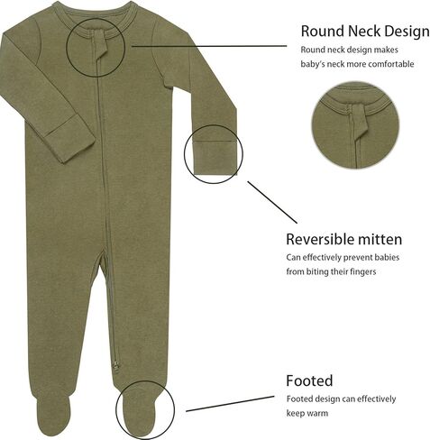 GUISBY Footed Long Sleeve Baby Pajamas with Zipper Cotton Infant Sleepers in Kuwait