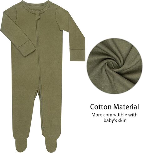 GUISBY Footed Long Sleeve Baby Pajamas with Zipper Cotton Infant Sleepers in Kuwait