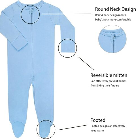 GUISBY Baby Footed Pajamas Cotton Zipper Sleeper, Assorted, 0-18M | 100% cotton comfort, zipper for easy diaper changes, footed design, fold-over mittens, sleep & cool-weather wear in Saudi Arabia