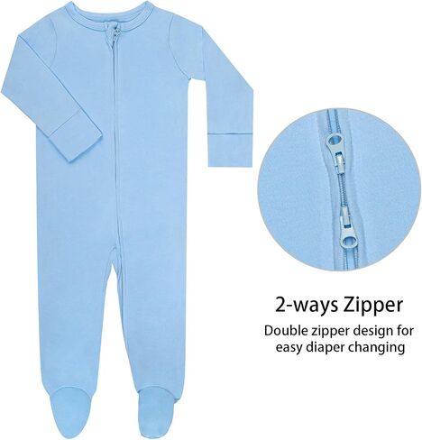 GUISBY Baby Footed Pajamas Cotton Zipper Sleeper, Assorted, 0-18M | 100% cotton comfort, zipper for easy diaper changes, footed design, fold-over mittens, sleep & cool-weather wear in Saudi Arabia