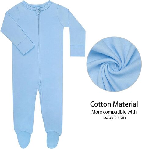 GUISBY Baby Footed Pajamas Cotton Zipper Sleeper, Assorted, 0-18M | 100% cotton comfort, zipper for easy diaper changes, footed design, fold-over mittens, sleep & cool-weather wear in Saudi Arabia