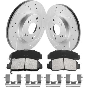 Front Vented G-coated Brake Pads and Rotors Kit for Accord 2007-2003, Civic 2014-2006, Brake Rotors + Carbon Fiber Ceramic Brake Pads Kit 281.6mm(11.1in) in Kuwait