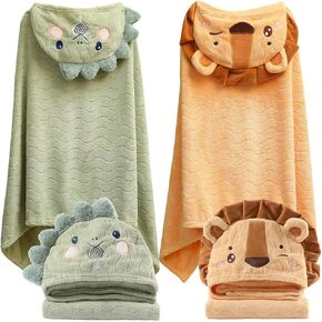 kmilro Toddler Towels with Hood for Boys Girls 0-6 Years 2-Pack Hooded Baby Bath Towels for Kids 27.5"X55" Ultra Absorbent Soft Thick Toddler Bath Towel Baby Beach Towel Bathrobe Toallas para Bebe