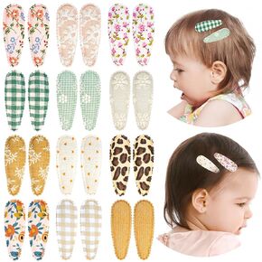 Sofier 24pcs Baby Hair Clips for Girls Toddler Hair Clips, Non Slip Snap Baby Barrettes for Fine Hair, Cute Floral Print, 2.2 inches, 24 Count, Hair Accessories for Girls Infant Kids