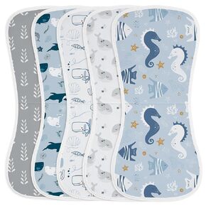 Yoofoss Baby Burp Cloths 5 Pack Burping Cloths for Babies Boys Girls Large 21''X10'' Extra Soft and Absorbent Leaf