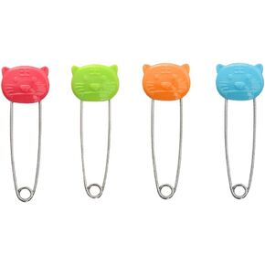 SEWACC 4pcs Diaper Pins Infant Safety Pins Stainless Steel Cloth Diaper Pins Nappy Pins with Safe Locking Closures Plastic Head Baby Pins (Random Color)