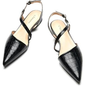 C.Paravano Slingback Flats for Women Crocdile Print Pointed Toe Flats Sandals Adjustable Ankle Strap Slingback Slip on Shoes