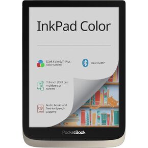 قارئ الكتب الإلكترونية الملون من Pocketbook InkPad | شاشة ملونة كبيرة مقاس 7.8 بوصة بالحبر الإلكتروني Kaleido™ Plus | 4096 لون | قارئ إلكتروني خالٍ من الوهج وصديق للعين | تحويل النص إلى كلام | إخراج الصوت | بلوتوث | كتب صوتية in Kuwait