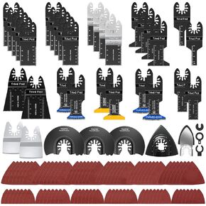 121 Pack Oscillating Saw Blades, Titanium Oscillating Tool Blades Accessories with Sandpaper, Bi-Metal Multitool Blades for Wood Metal Plastics Quick Release Dewalt Ryobi Rockwell Milwaukee