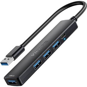 موزع USB 3.0 بخمسة منافذ، موزع USB موسع USB مع منفذ طاقة/بيانات USB-C 5 فولت، موسع USB لمنفذ الكمبيوتر المحمول، الكمبيوتر الشخصي، PS4/5، Xbox، السيارة والمزيد