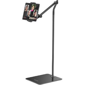AboveTEK Tablet Floor Stand, Stylish Adjustable iPad Floor Stand, Aluminum 360° Rotation Tablet & Phone Holder for Sofa Bed, Compatible w/ 4.7"-13.5" iPhones, iPad Pro Air Mini 12.9, Kindles (White)